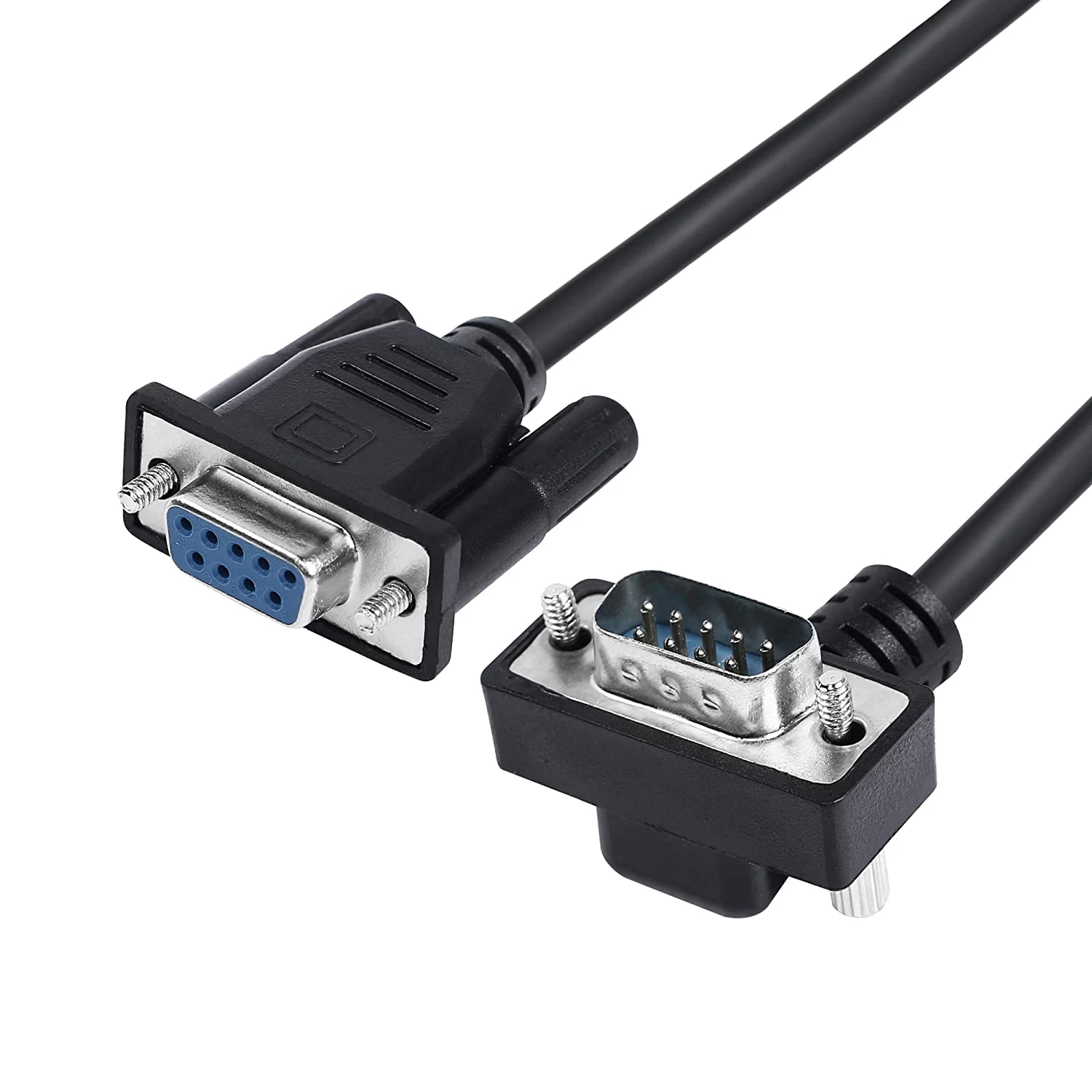 China Custom Up Angle DB9 RS232 serielles Kabel, DB9 Stecker auf Buchse Adapterkabel für die Datenkommunikation Hersteller