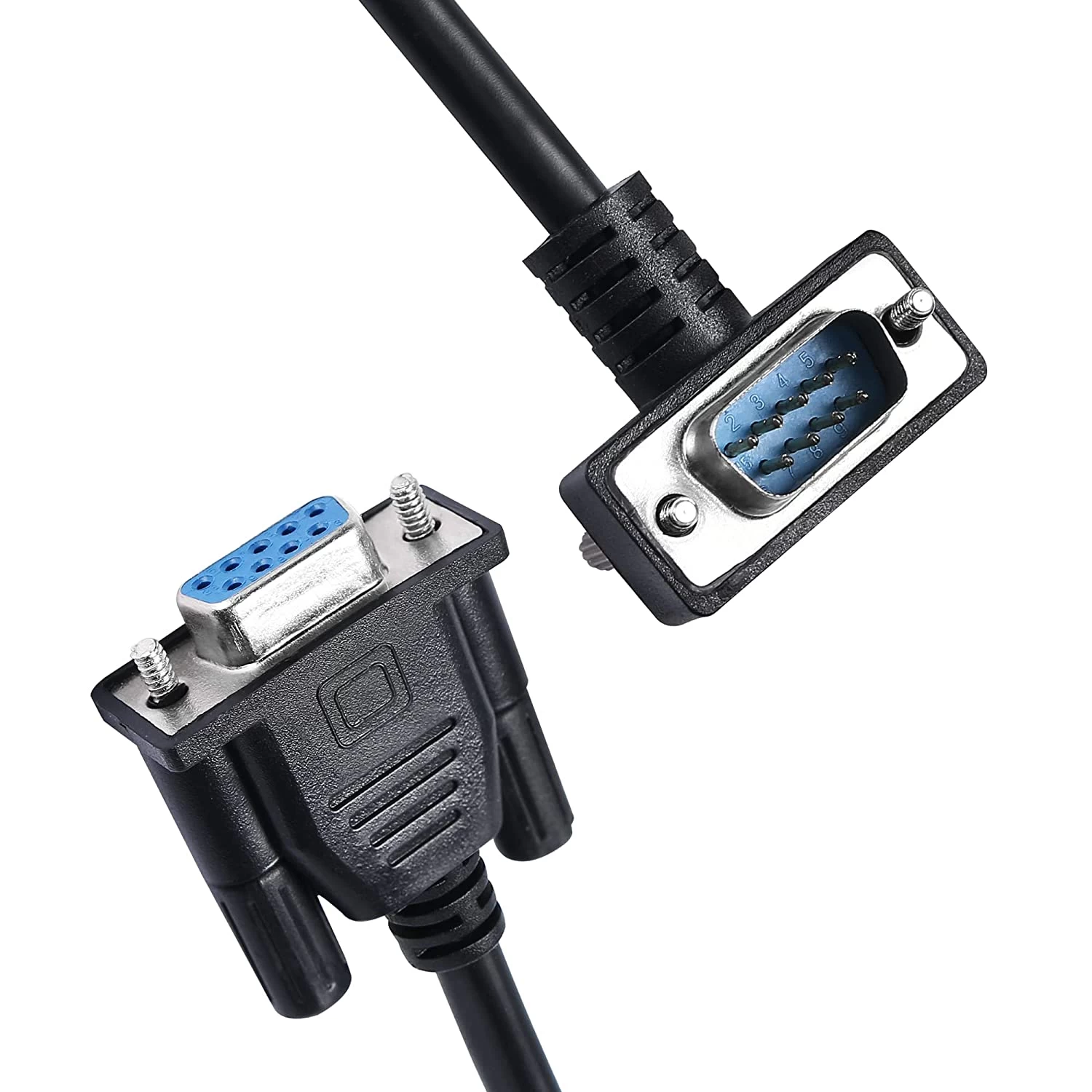 Custom Up Angle DB9 RS232 seriële kabel, DB9 Male naar Female Adapters Kabel voor datacommunicatie