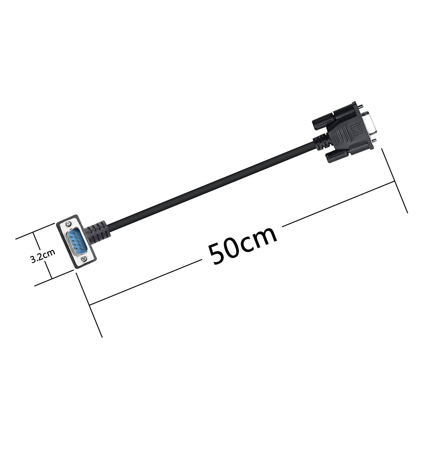 China Custom Up Angle DB9 RS232 seriële kabel, DB9 Male naar Female Adapters Kabel voor datacommunicatie fabrikant
