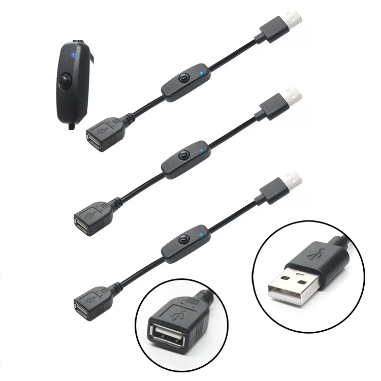 Cable extensor USB 2.0 con indicador LED de encendido y apagado para ventilador USB de PC Raspberry Pi