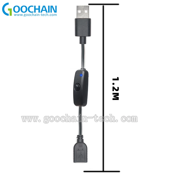 Cabo extensor USB 2.0 com interruptor LED indicador para Raspberry Pi PC USB Fan