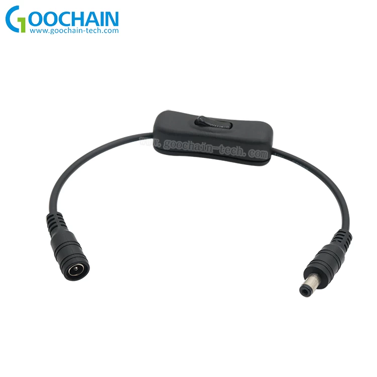 中国 LED 灯条内嵌式开/关开关电缆 DC 插孔 (5.5x2.1mm) 公对母连接器， 制造商