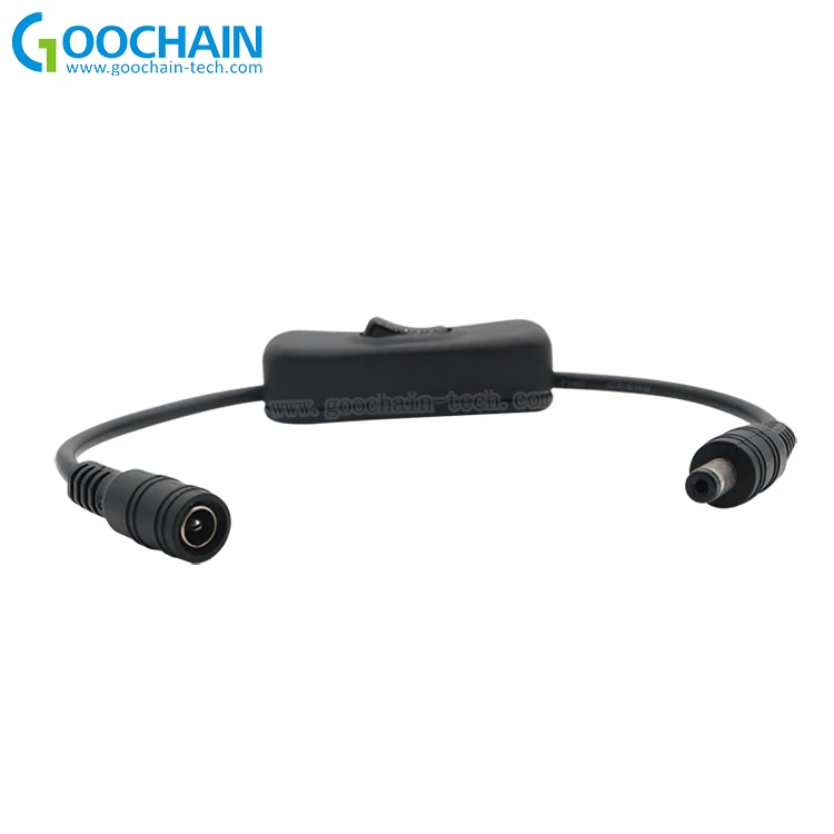 China LED Strip Licht Inline Aan/Uit Schakelaar Kabel DC Jack (5.5x2.1mm) Mannelijk naar Vrouwelijk Connector, fabrikant
