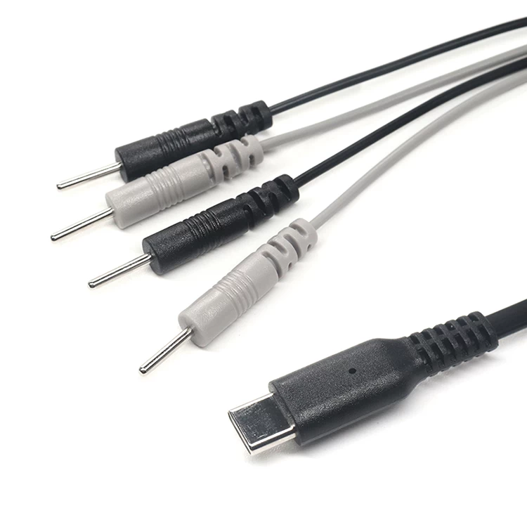 Aangepaste USB Type C mannelijk naar 4 x 2,0 mm elektrodepin ECG EMG EKG-kabel voor TENS-eenheidsmachines