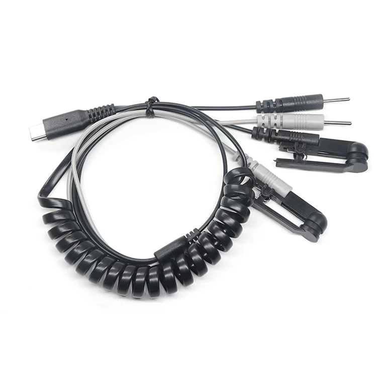 USB tipo C personalizado macho a 4 pines de electrodo de 2,0 mm ECG EMG EKG Cable para máquinas de unidades TENS