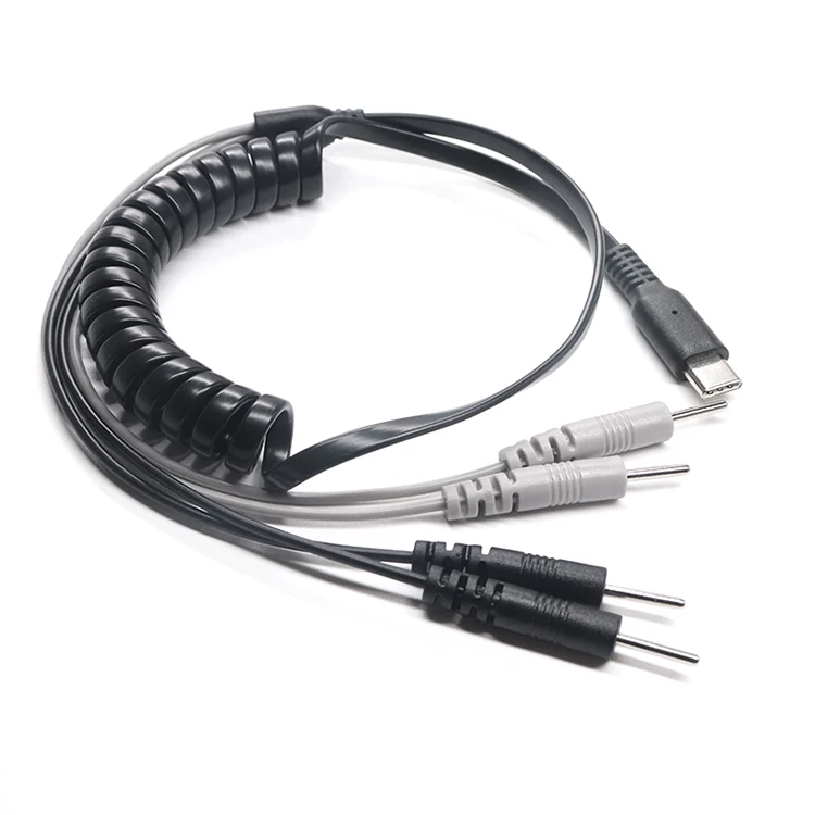 USB tipo C macho personalizado para pino de eletrodo de 4 x 2,0 mm ECG EMG EKG Cable para máquinas de unidade TENS