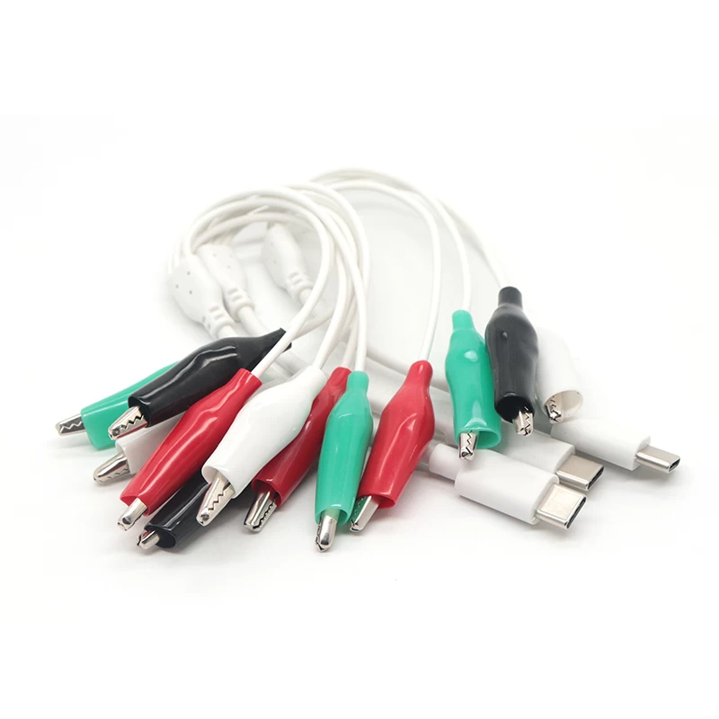Customized usb type c to 4 pieces alligator clips test lead Crocodile clip to usb c adapter cable