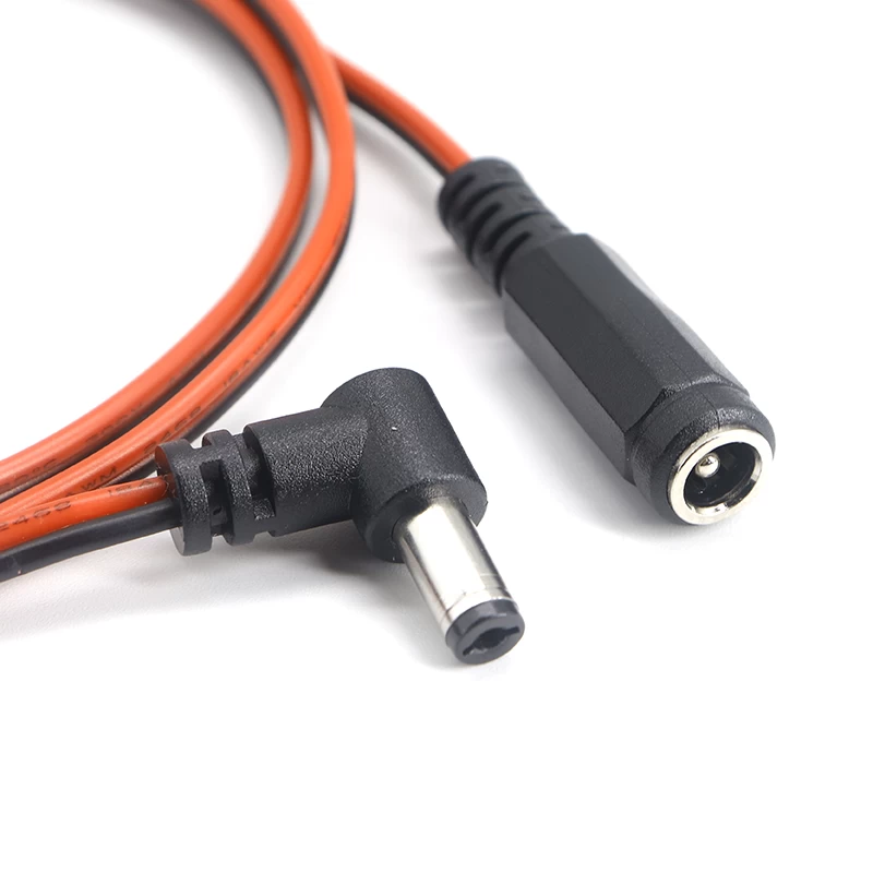 China Custom 90 degree right angle DC 5.5x2.1x12 mm plug to 5.5x2.1 mm dc jack cable,UL2468 18AWG manufacturer