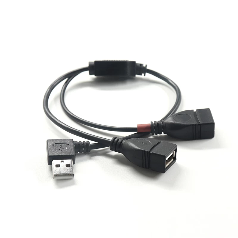 90 degrés à angle droit USB 2.0 A mâle à 2 double USB femelle Jack Y Splitter Hub cordon d'alimentation câble adaptateur