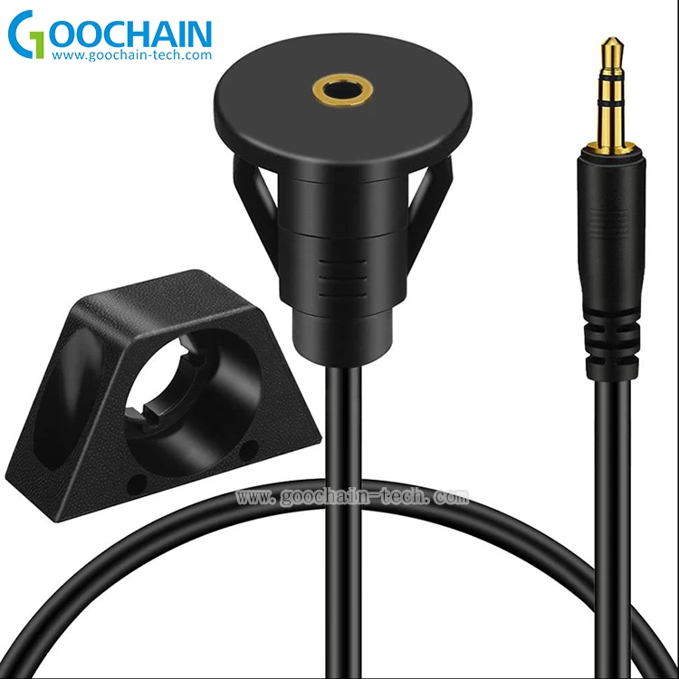 China Auto Vrachtwagen Dashboard Waterdicht Inbouw 3.5mm Male naar 3.5mm Female AUX Audio Jack Verlengkabel met Montagepaneel voor Auto Boot en Motor fabrikant