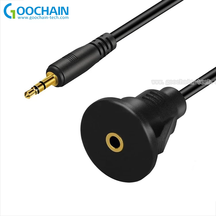 China Car Truck Dashboard Waterproof Flush Mount 3.5mm Male to 3.5mm Female  AUX Audio Jack Extension Cable with Mounting Panel for Car Boat and Motorcycle manufacturer