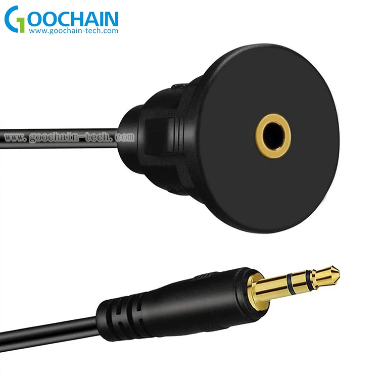 Câble d'extension de prise audio auxiliaire 3,5 mm mâle vers 3,5 mm femelle avec panneau de montage pour voiture, bateau et moto