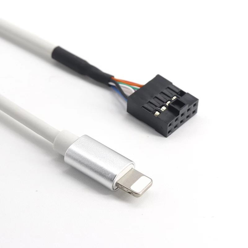 China Apple Lightning 8-pins USB-mannetje naar Dupont 2,54 mm 2x5pin 10-pins header-kabel fabrikant