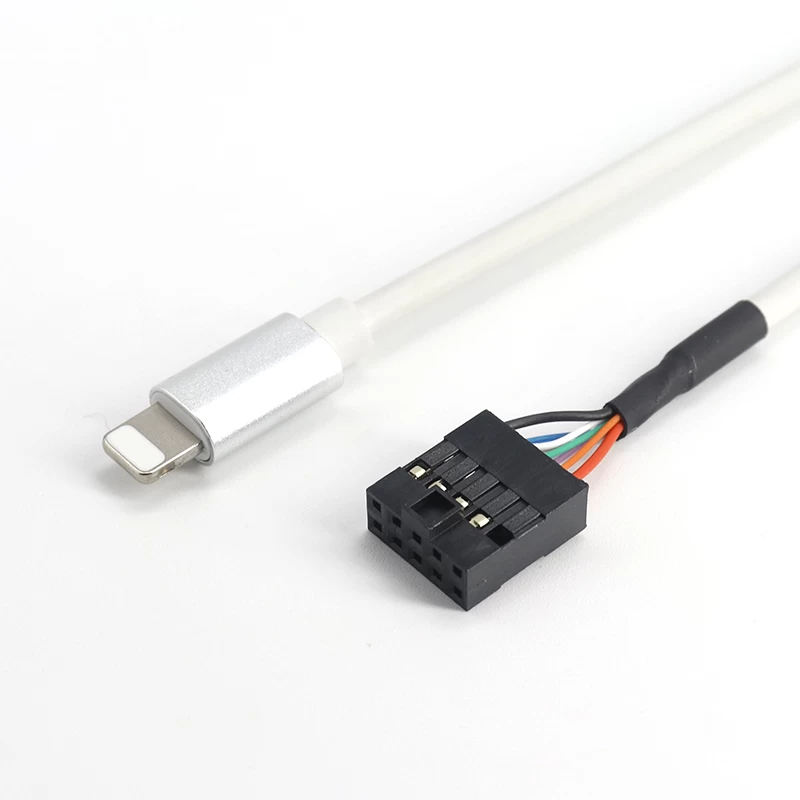 Apple Lightning 8-pins USB-mannetje naar Dupont 2,54 mm 2x5pin 10-pins header-kabel