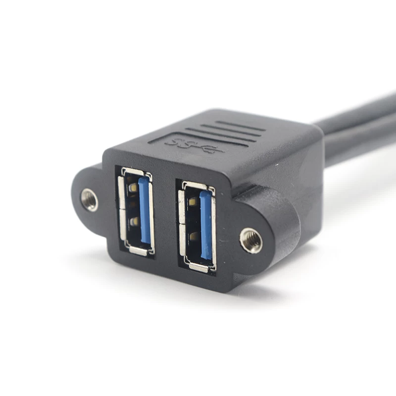 中国 螺钉锁定双 USB 3.0 A 公对双母螺钉面板安装延长电缆 制造商