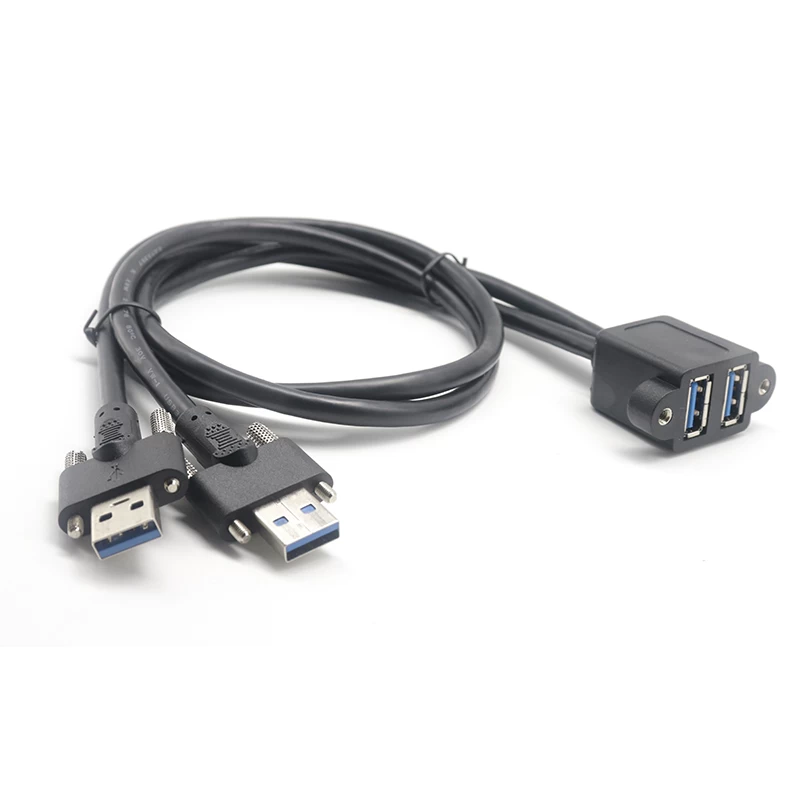 Câble d'extension double USB 3.0 A mâle à double vis femelle à montage sur panneau à verrouillage par vis
