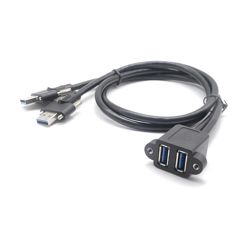 Screw locking Dual USB 3.0 A male to Dual Female Screw Panel Mount Extension Cable