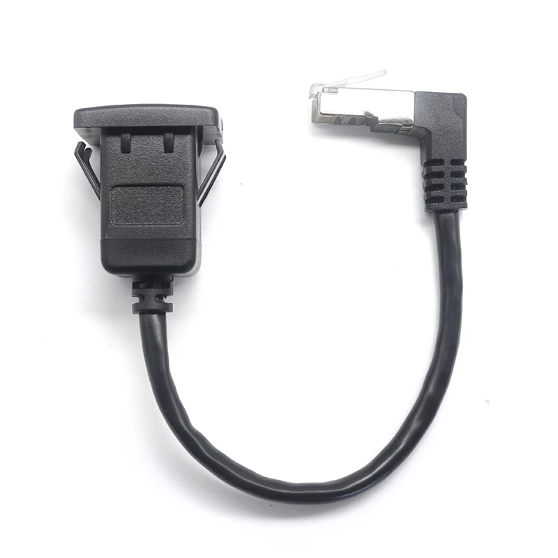 Elbow up angle RJ45 Male to Panel mount RJ45 Female extension cable with Buckle for Car Truck Boat Motorcycle Dashboard
