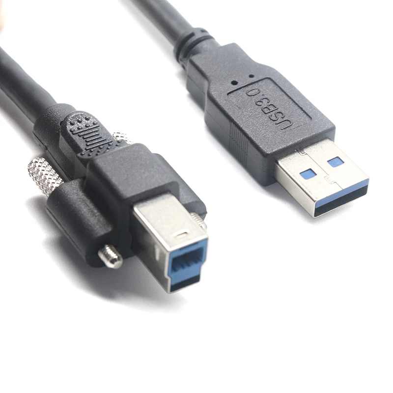 China Standaard USB 3.0 A mannelijke naar dubbele schroefvergrendeling USB B mannelijke printerkabel fabrikant