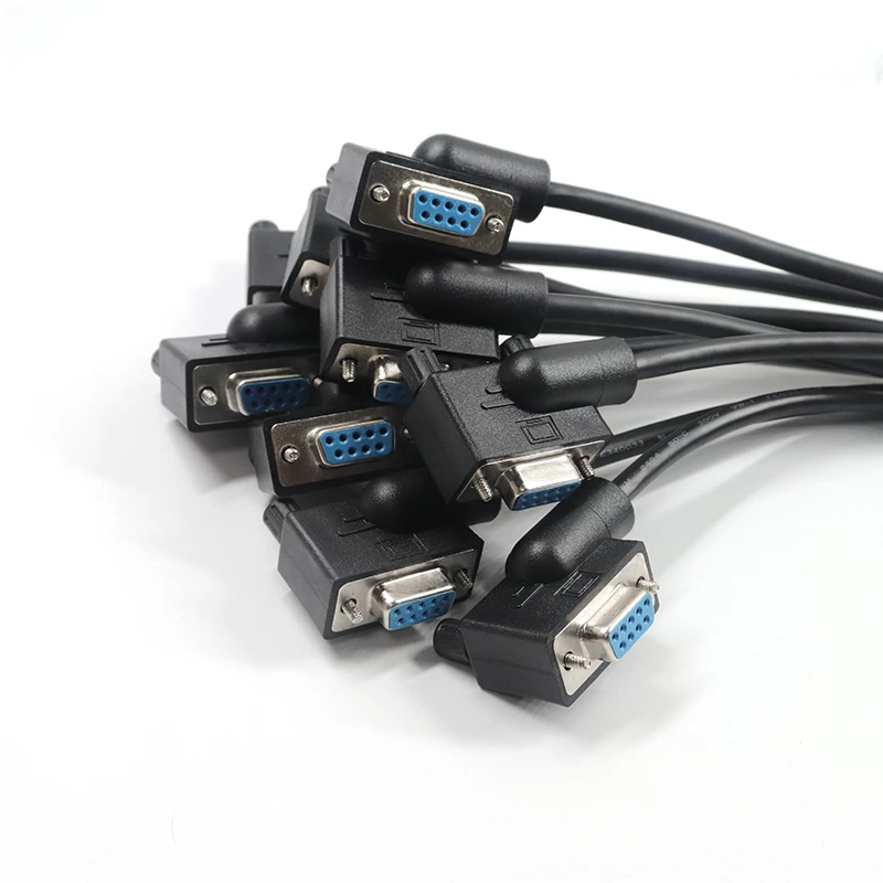 China 90 degree right angle RS232 DB9 male to DB9 Female cable manufacturer