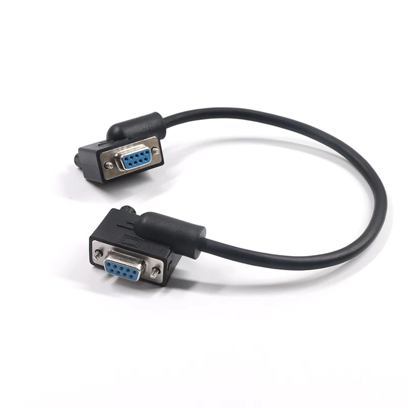 China 90 degree right angle RS232 DB9 male to DB9 Female cable manufacturer