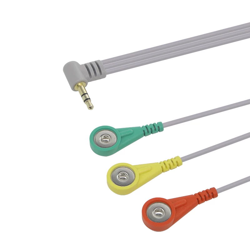Custom 3 plomo ECG EEG EKG EMG Hembra Snap cable con conector de audio estéreo de 3,5 mm fábrica de china