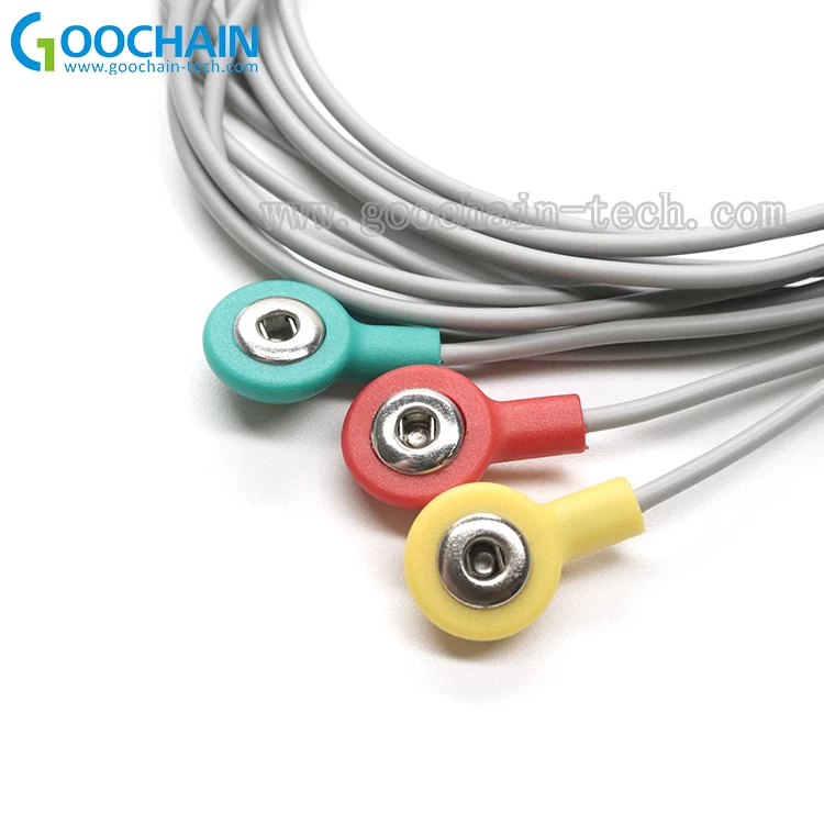 Conector de áudio estéreo de 3,5 mm de ângulo reto para 3 condutores Botão de encaixe ecg de 2,5 mm Cabo de eletrodo ECG EEG