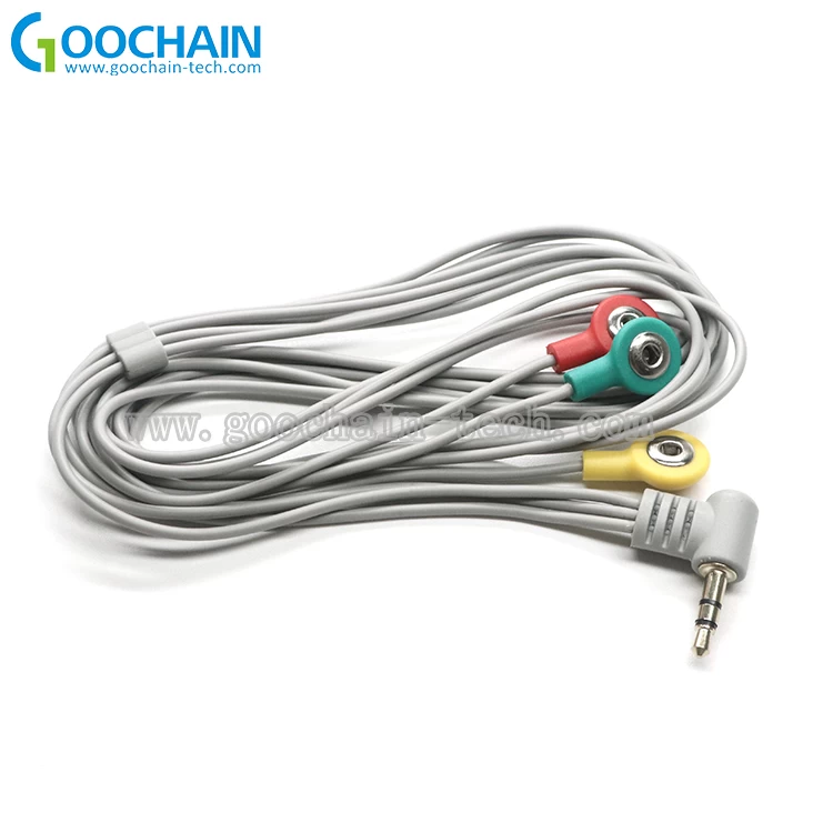 China Right angle 3.5mm stereo audio jack to 3 lead 2.5mm ecg snap button ECG EEG electrode cable manufacturer