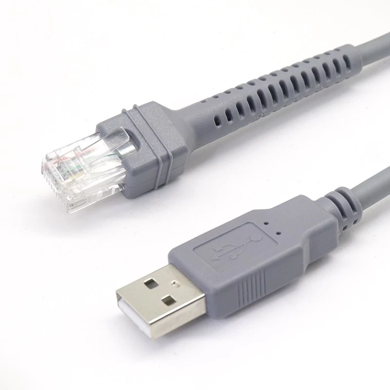 USB A vers RJ45 RJ48 RJ50 10P10C Câble d'extension en spirale enroulée pour le scanner de code-barres de symboles Ls2208