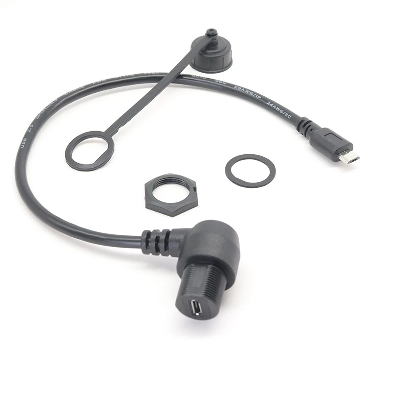 适用于汽车、船、摩托车、卡车仪表板的直角微型 USB 安装延长线冲洗电缆