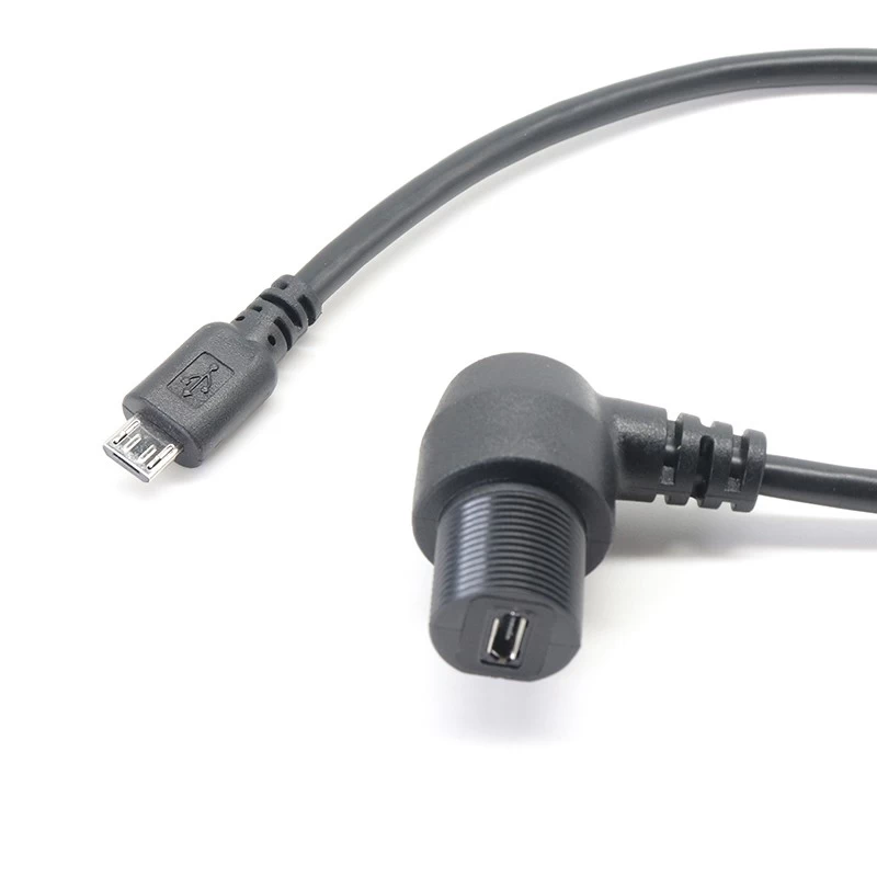 适用于汽车、船、摩托车、卡车仪表板的直角微型 USB 安装延长线冲洗电缆
