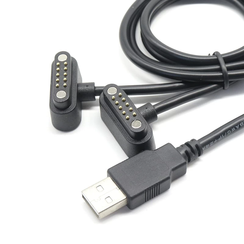 China Splitter USB A mannelijk naar dubbele 10-pins magnetische pogo-pinkabel Veerbelaste pogo-pin-kabelassemblagefabriek fabrikant