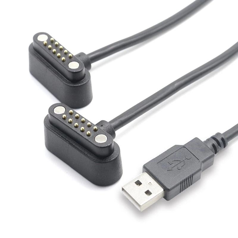China Splitter USB A mannelijk naar dubbele 10-pins magnetische pogo-pinkabel Veerbelaste pogo-pin-kabelassemblagefabriek fabrikant