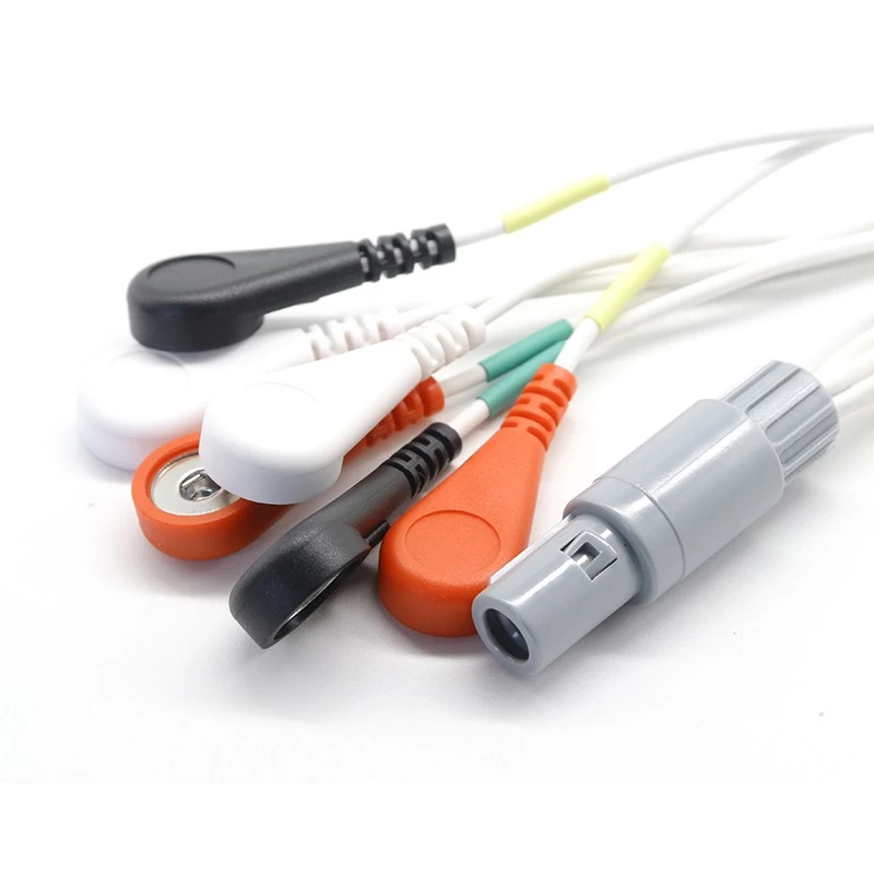 7 يؤدي كابل تخطيط القلب الكهربائي مع موصل متوافق مع lemo 7pin EMG Leadwire