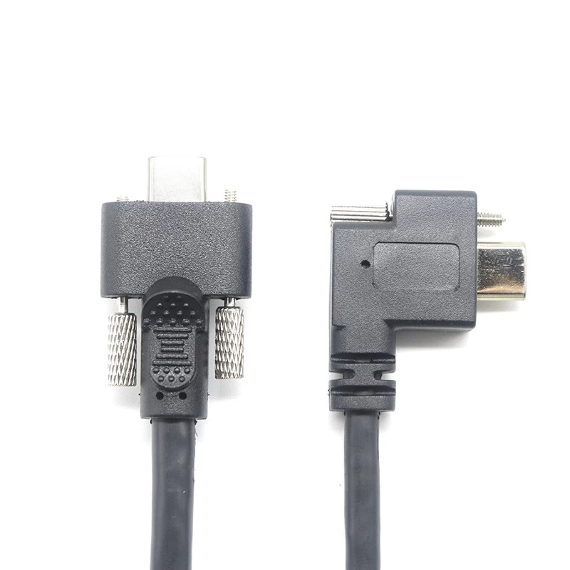 定制侧锁 USB 3.1 C 型转 90 度双螺丝锁 USB C 型电缆