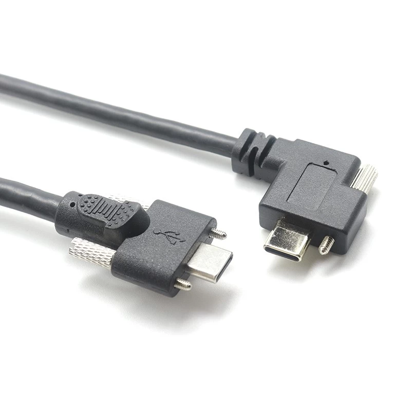 Travamento lateral personalizado USB 3.1 Tipo C a 90 graus de travamento de parafuso duplo Cabo USB Tipo C
