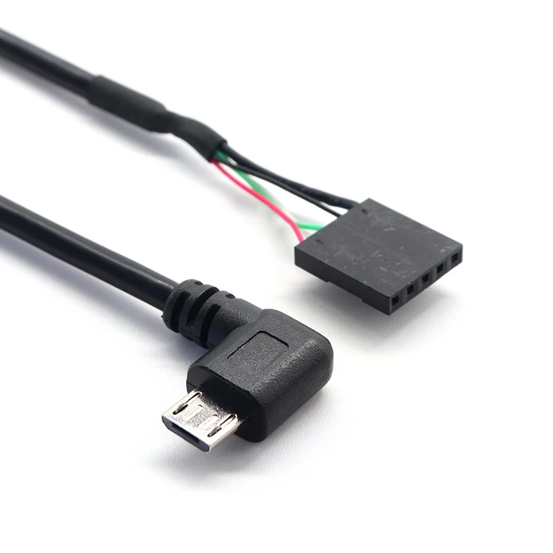 China 90 degree Right/Left Angle Micro USB 5 Pin Male to dupont 2.54mm Header Motherboard Female Cable manufacturer