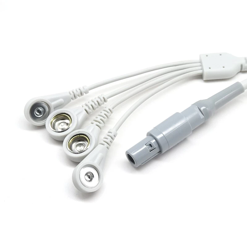4Pin lemo medische kabel naar 3.9mm 10.0mm ecg eeg ekg emg kabel leadwire voor siliconen elektrode pad
