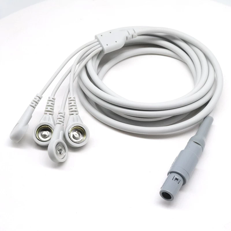 4Pin lemo medical cable to 3.9mm 10.0mm ecg eeg ekg emg cable leadwire for silicone electrode pad