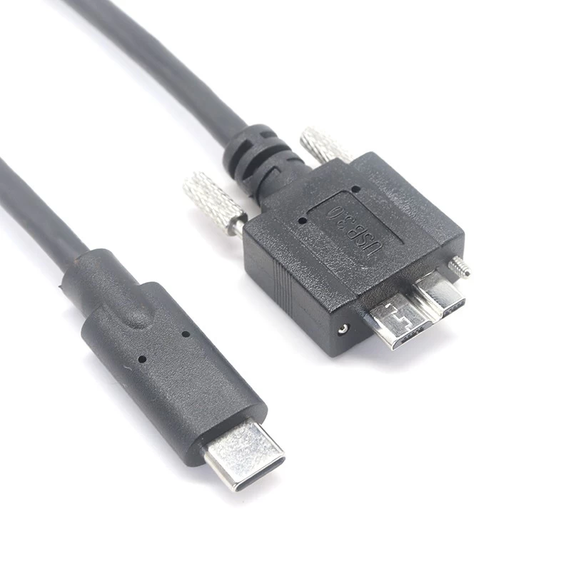 直 USB C 到 USB 3.0 Micro B 螺丝锁定电缆