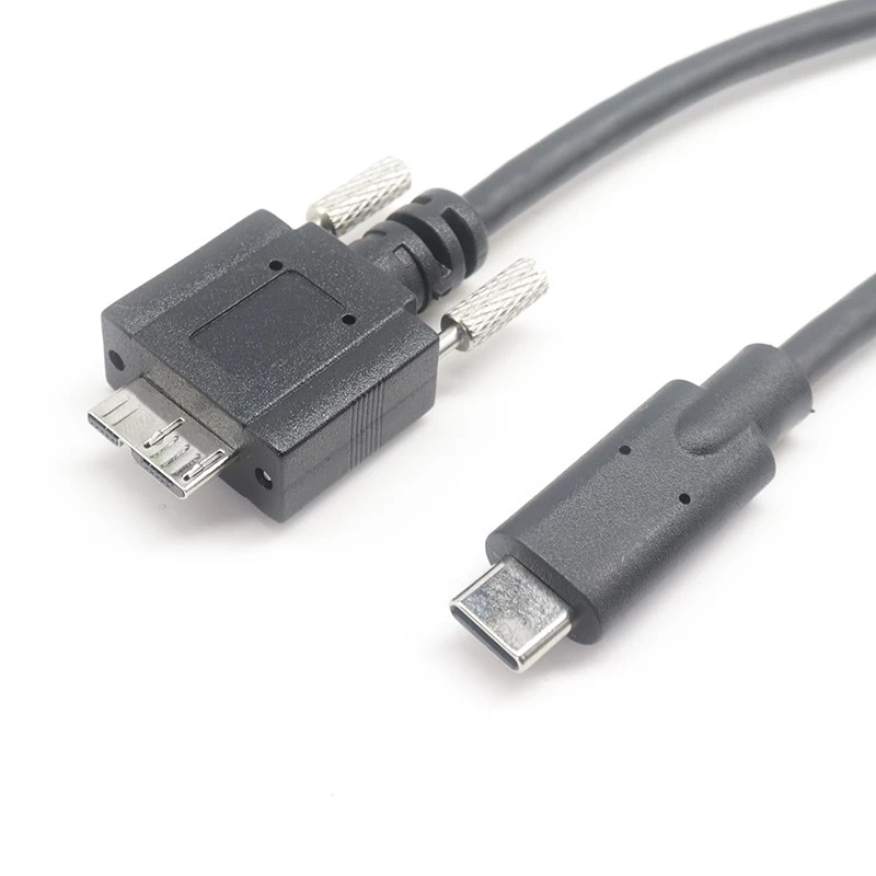 Straight USB C to USB 3.0 Micro B Screw locking cable
