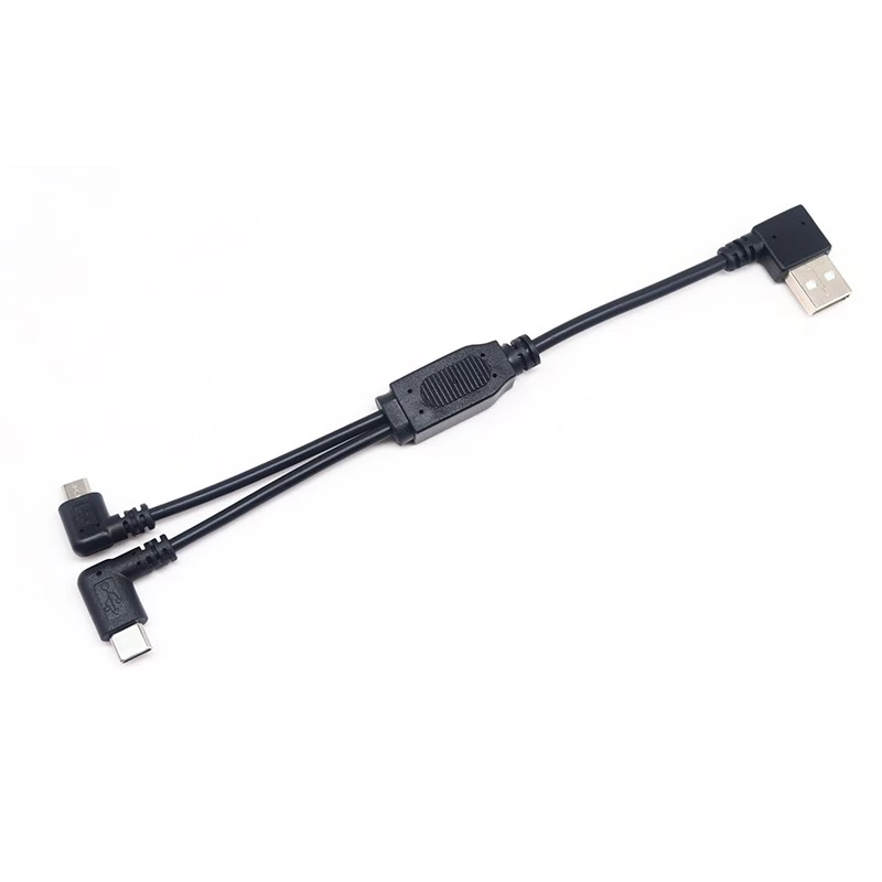 China Custom Right angle USB A to Angle USB C + 90 degree angle micro B splitter cable manufacturer