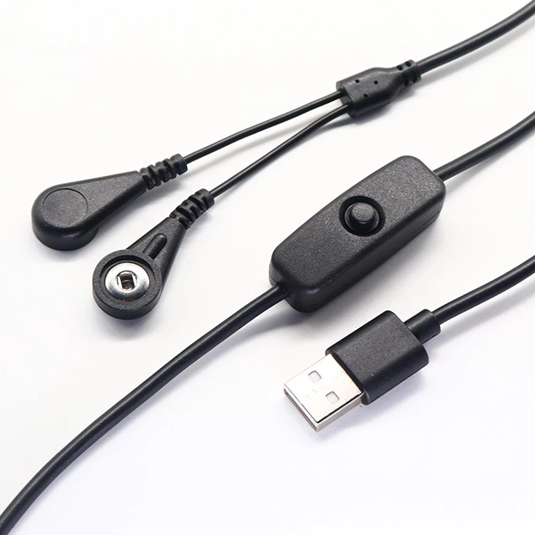 China USB C vrouwelijk naar 2 leads 3,5 mm vrouwelijk magnetisch ECG EEG EKG EMG Snap-kabel met AAN/UIT-knopschakelaar fabrikant