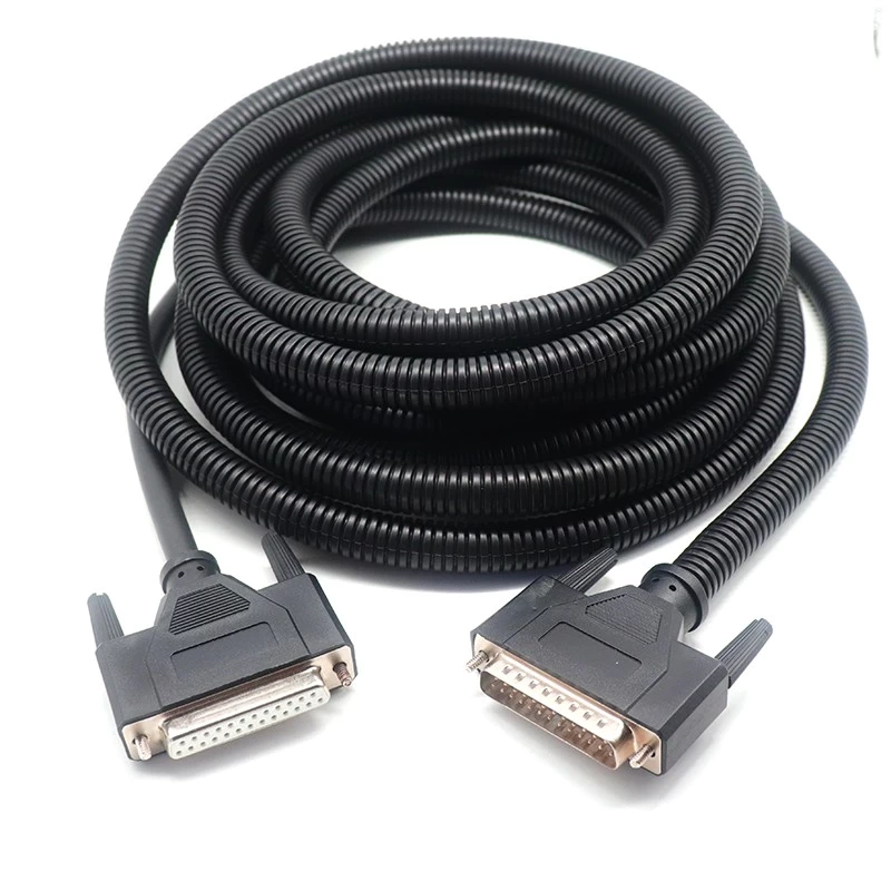 China Customized RS-422 DB25 Pin Male to Female Extension Serial Cable with Plastic Corrugated Pipe manufacturer