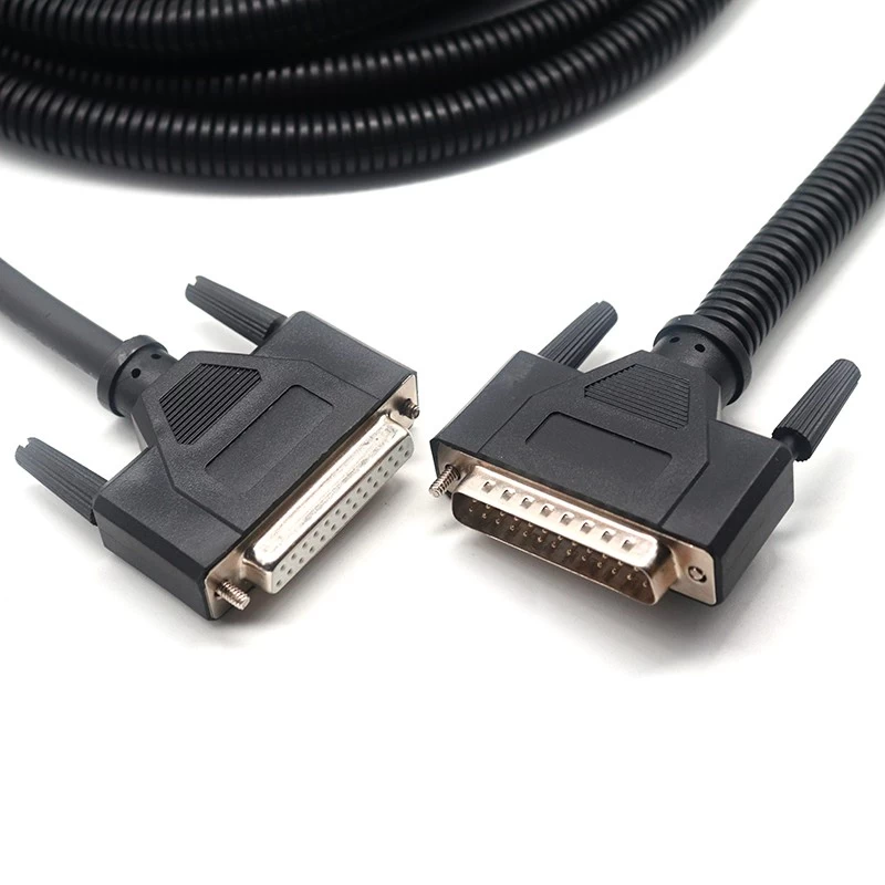 China Customized RS-422 DB25 Pin Male to Female Extension Serial Cable with Plastic Corrugated Pipe manufacturer