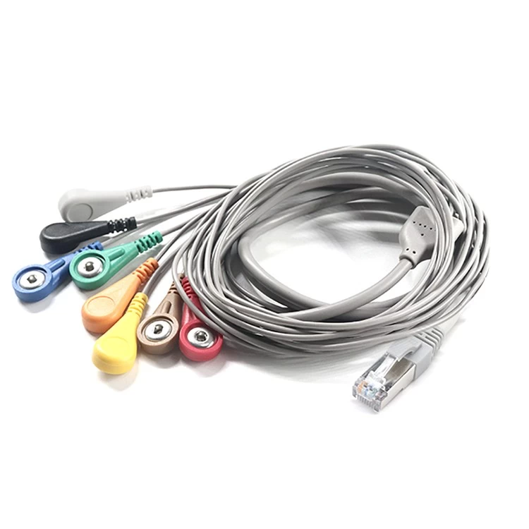 China RJ45 8P8C to 4.0mm Electrode Snap Female ECG EKG EMG Cable 8 leads wires manufacturer