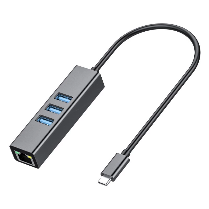 Çin 1000Mbps Gigabit 3 Bağlantı Noktalı USB Type C 3.0 - LAN Type C Hub USB Ethernet Adaptörü üretici firma