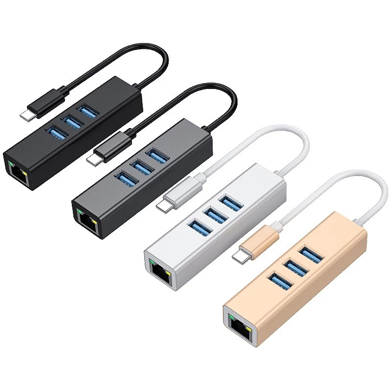 الصين 1000Mbps Gigabit 3 منافذ USB Type C 3.0 إلى LAN Type C Hub USB Ethernet Adapter الصانع
