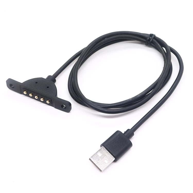 China Aangepaste USB 2.0 Male naar 5-pins magnetische oplaadkabel Pogo Pin Spring Loaded Connector Charger Cable fabrikant