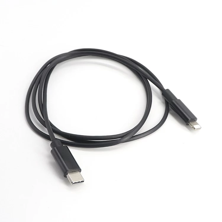 China Custom USB-C Type C Male to Lightning Male 3A 1M Black Fast Charging Cable manufacturer